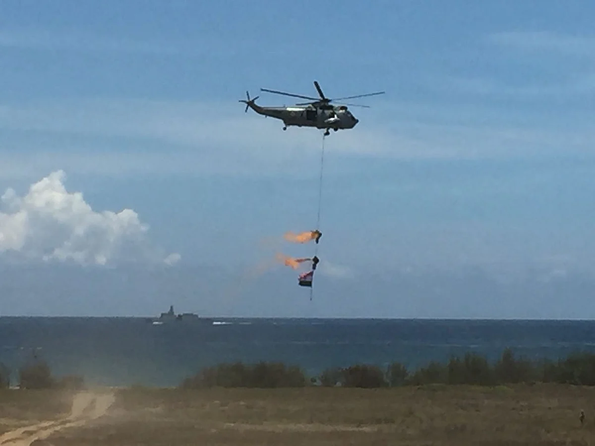 Marcos being airlifted as part of the Live demonstration at the 10th Defence Expo. (Source: PTI)