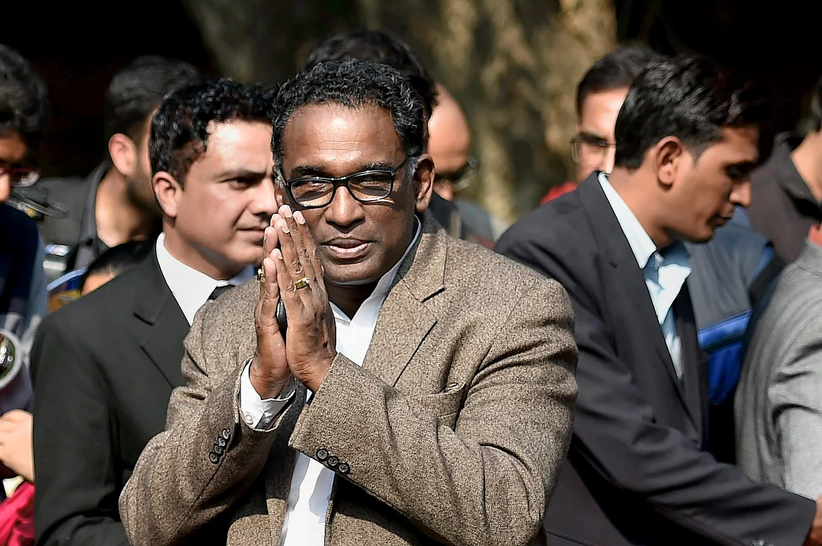 Then Supreme Court Justice Jasti Chelameswar addresses the media on January 12, 2018. (Photograph: PTI)