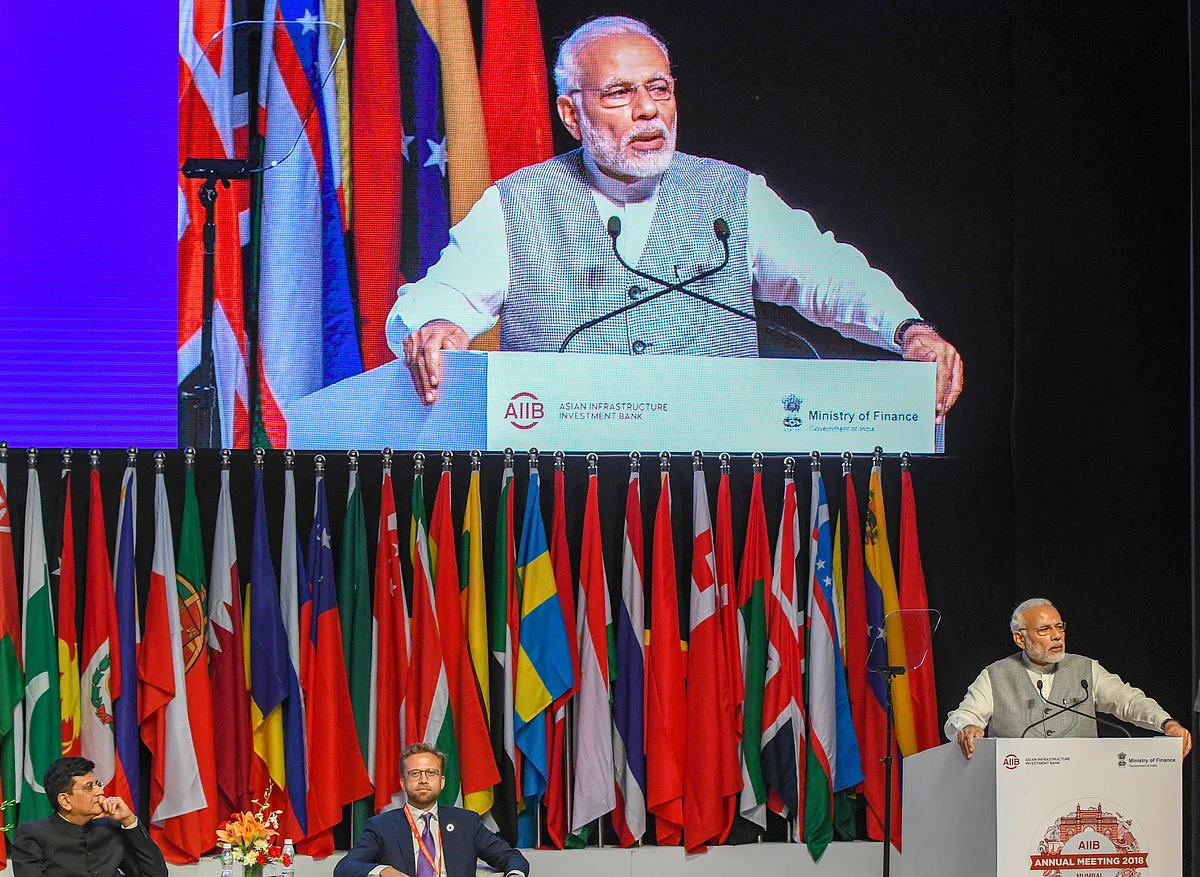 Prime Minister Narendra Modi delivers his inaugural speech for the third annual meeting Asian Infrastructure Investment Bank Forum, in Mumbai on June 26, 2018. (Photographer: Shirish Shete/PTI)