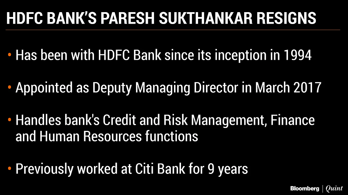 HDFC Bank Veteran Paresh Sukthankar Quits