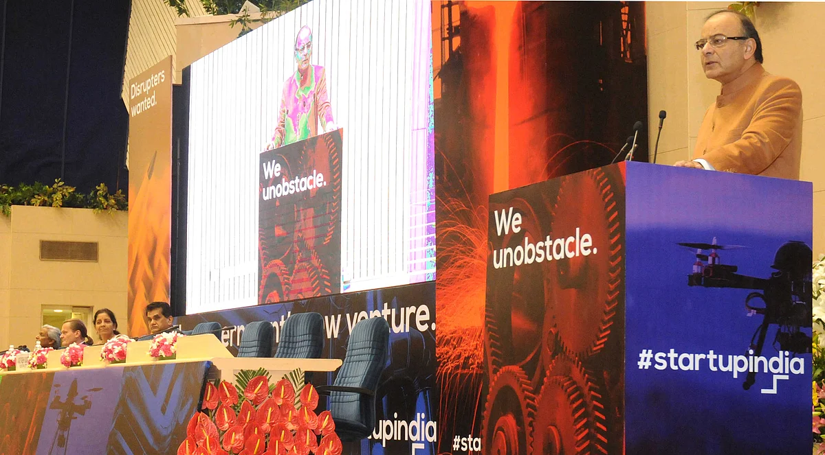 Union Finance Minister Arun Jaitley addresses the opening session at the launch of Startup India in New Delhi, on January 16, 2016. (Photograph: PIB)