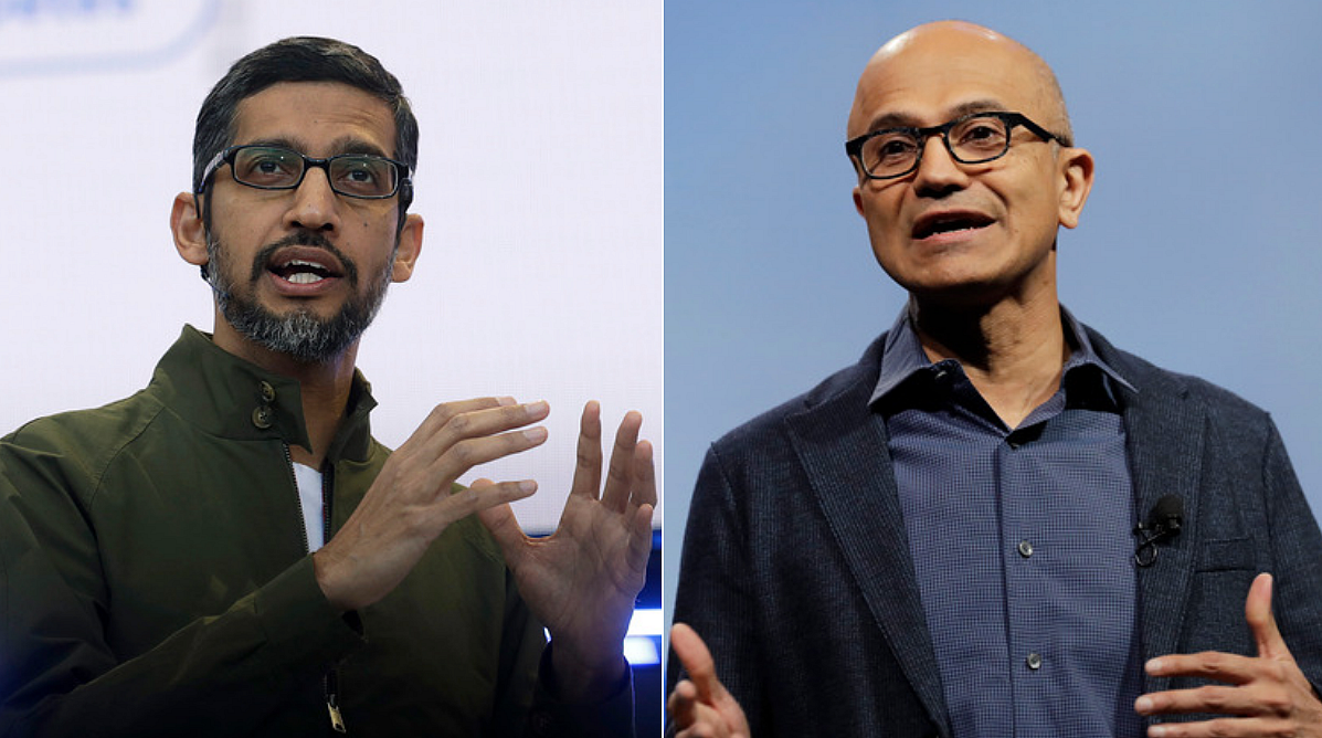 Sundar Pichai (left) and Satya Nadella (right). (Source: Bloomberg)