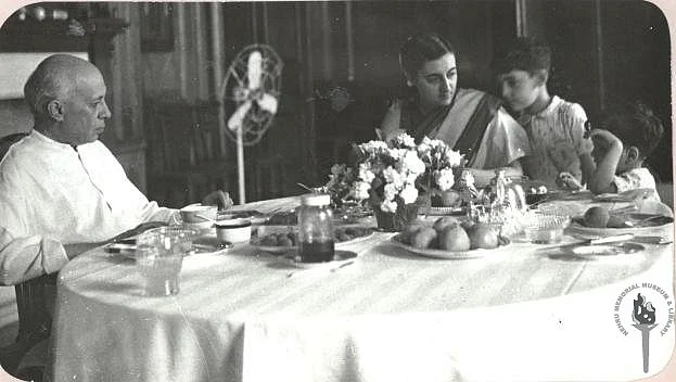 Jawaharlal Nehru with Indira Gandhi, Rajiv Gandhi and Sanjay Gandhi at Teen Murti House. (Photograph: NMML)