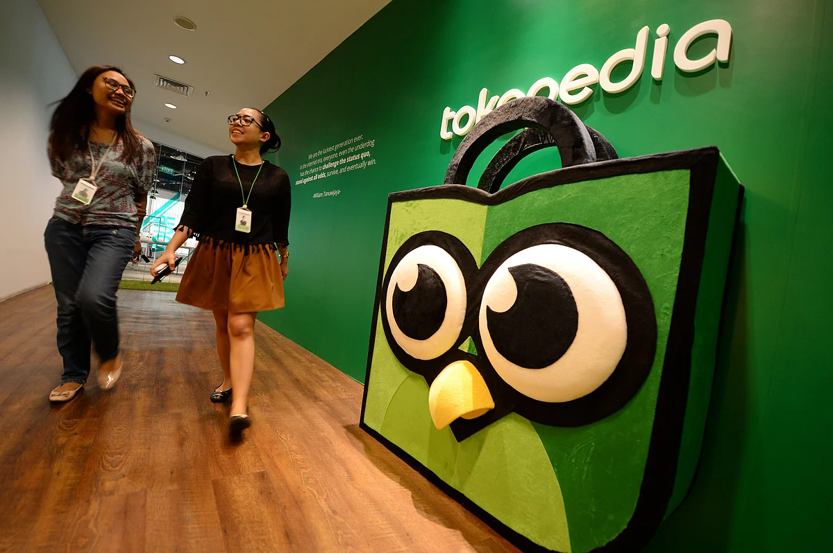 Tokopedia’s mascot Toped displayed at the company’s offices in Jakarta, Indonesia. (Photographer: Dimas Ardian/Bloomberg). 