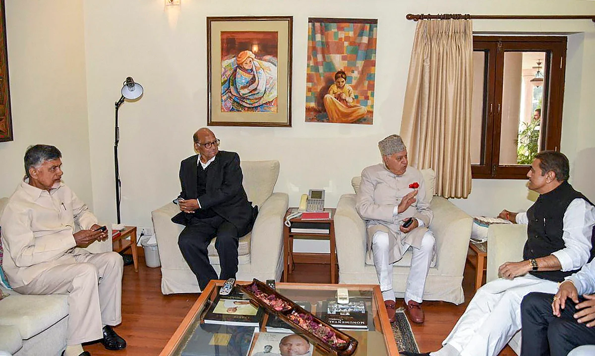 Chandrababu Naidu, Farooq Abdullah, Sharad Pawar, and Praful Patel at a meeting of opposition parties, on Dec 10, 2018. (Photograph: PTI)