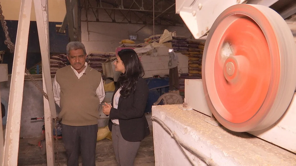 Suresh Patel talks to BloombergQuint at his rice processing mill.