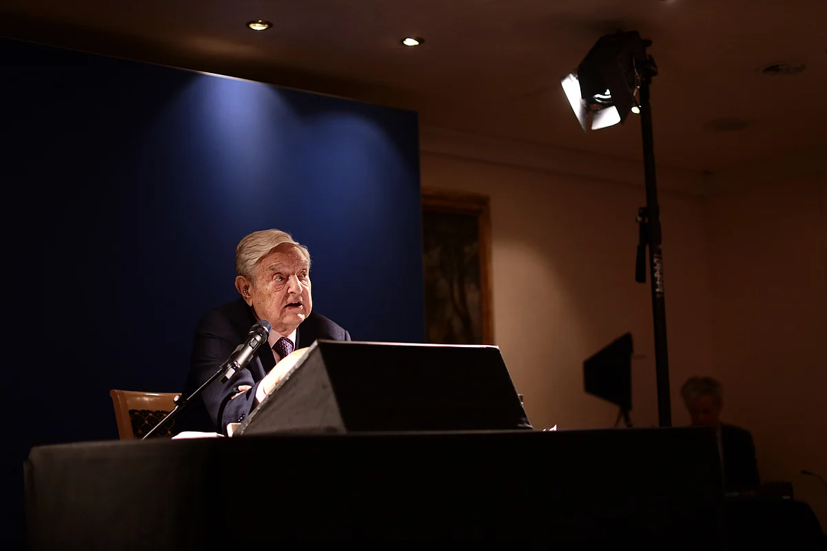 George Soros, speaks at the World Economic Forum in Davos, Switzerland, on Jan. 24, 2019. (Photographer: Simon Dawson/Bloomberg)