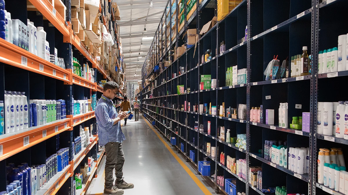 A Bigbasket warehouse in Bengaluru. The funds will be used for scaling up BigBasket’s supply chain for its milk subscription business BB Daily and its specialty vending machine business BB Instant. (Photographer: Samyukta Lakshmi/Bloomberg)