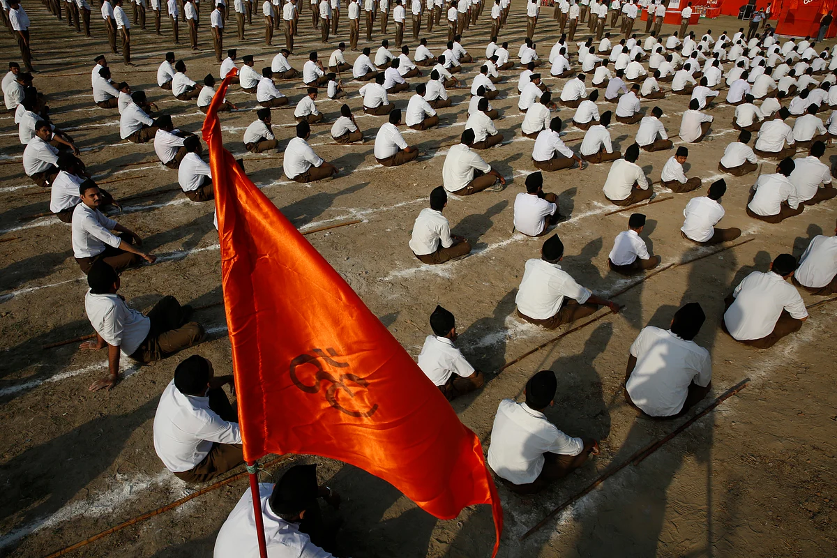RSS workers during a meeting on Hindu Nav Samvatsar at Surat, Gujarat. (Source: PTI)