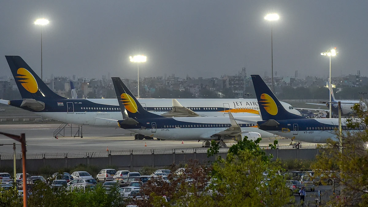 Jet Airways planes are seen parked at the domestic airport, in New Delhi. (PTI) 