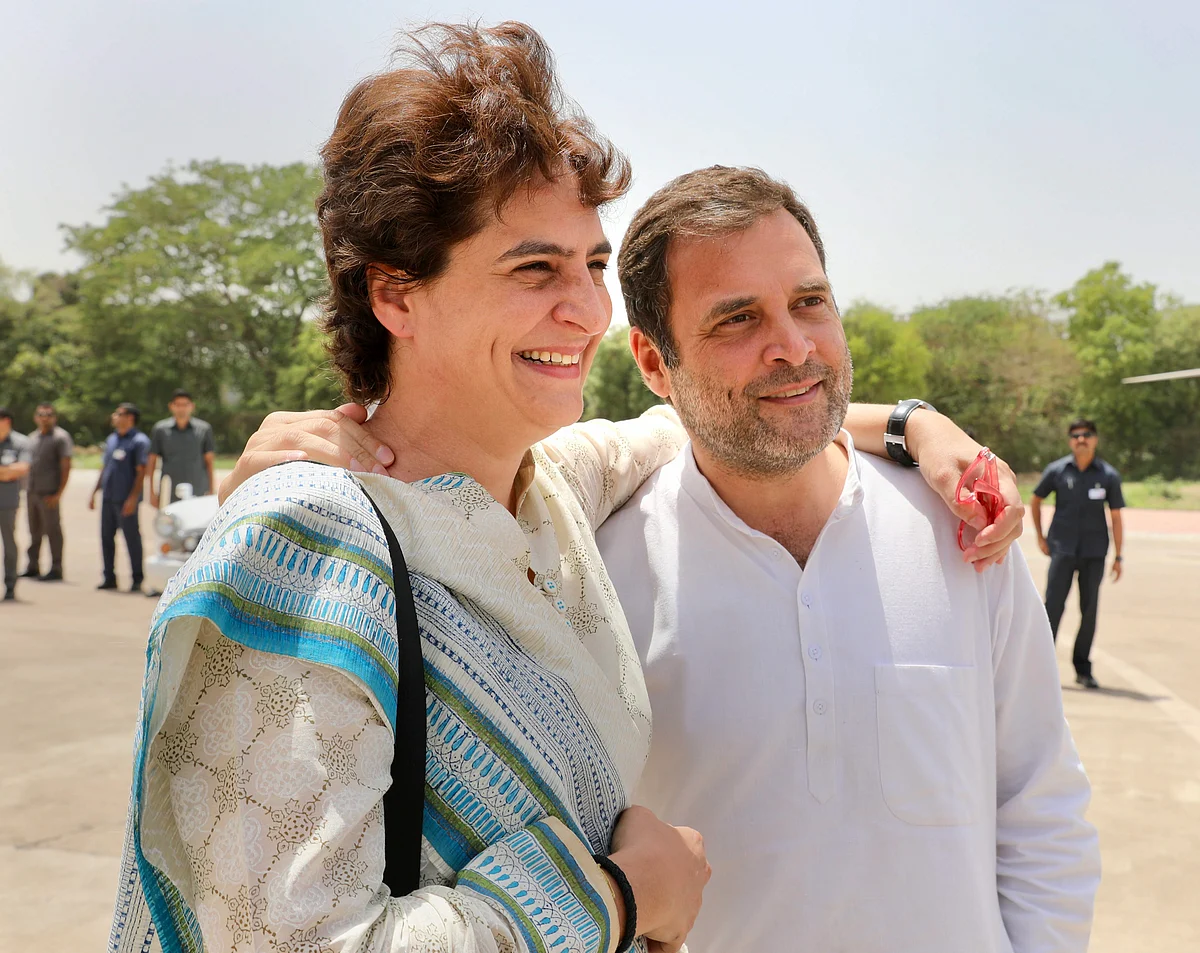 Priyanka Gandhi meets brother and Congress chief Rahul Gandhi during her campaign trail. (Source: PTI)