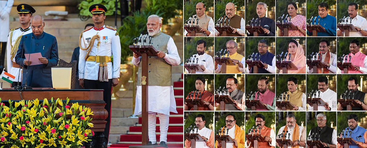 The 24 cabinet ministers being administered their oaths. (Source: PTI)