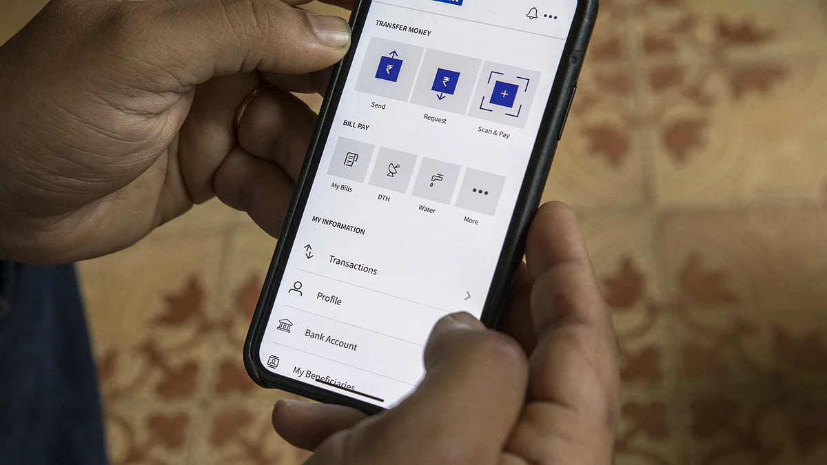 A digital payment service is demonstrated. (Photographer: Samyukta Lakshmi/Bloomberg)