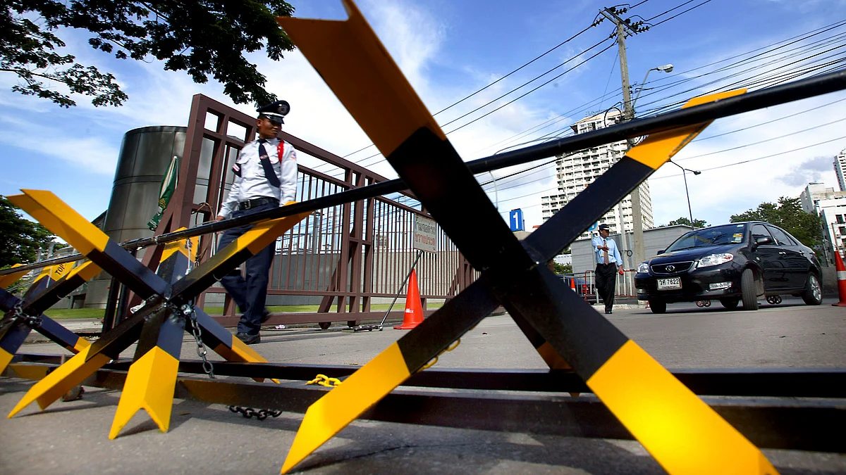 A road block. (Photographer: Stephen Shaver/Bloomberg News)