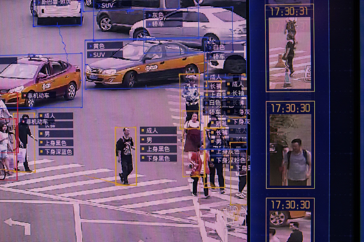 A screen shows a demonstration of the SenseVideo pedestrian and vehicle recognition system at the company’s showroom in Beijing, China, on June 15, 2018. (Photographer: Gilles Sabrie/Bloomberg)