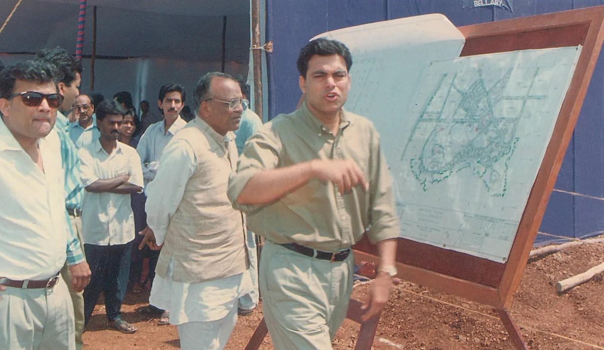 Sajjan Jindal, chairman and managing director of JSW Steel, at the Bellary site in 1995 (Image: JSW Steel)