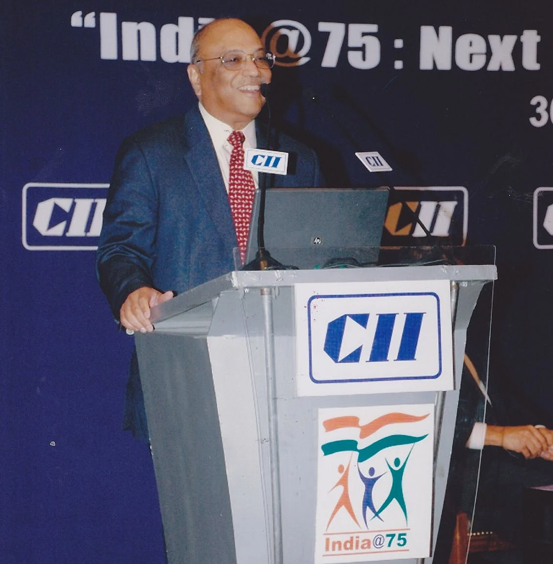 CK Prahalad speaks at a CII conference, articulating the ‘India@75’ vision that he set out in New York in Sept. 2007 (Photograph: Courtesy Prahalad Family)