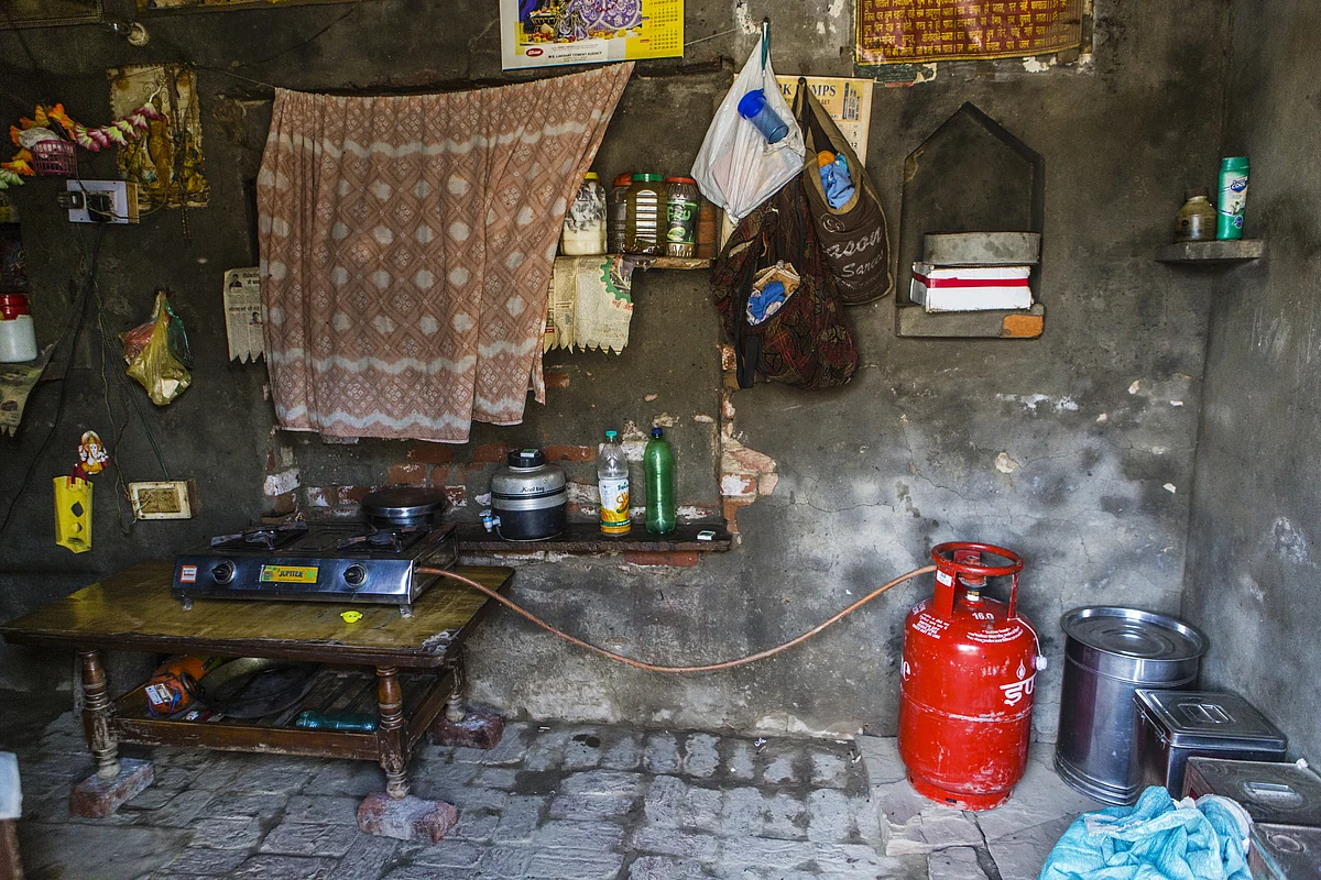 A gas-connected stove sits in a home in the village of Mangrauli, Uttar Pradesh. (Photographer: Prashanth Vishwanathan/Bloomberg)