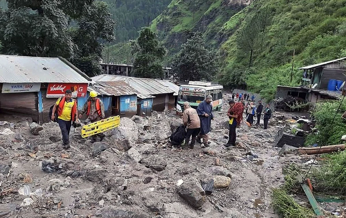 Rescue operations underway after a cloudburst at Arakot in Mori tehsil of Uttarakhand. (Source: PTI)