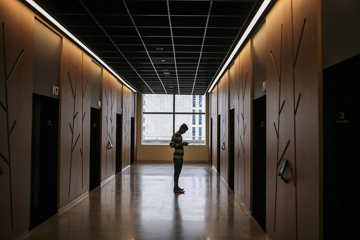 Inside the Amazon.com Inc. office campus in Hyderabad, India. (Photographer: Dhiraj Singh/Bloomberg)