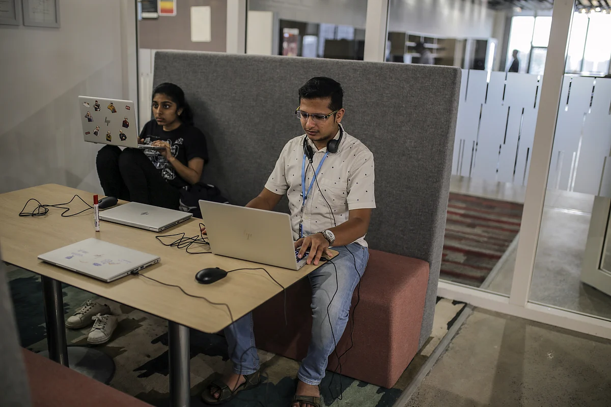 Inside the Amazon.com Inc. office campus in Hyderabad, India. (Photographer: Dhiraj Singh/Bloomberg)