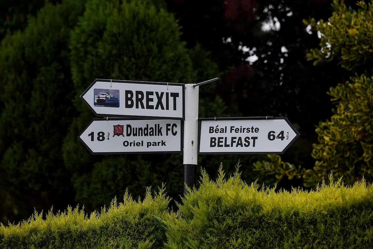 A sign saying Brexit in Omeath, Ireland. (Photographer: Mary Turner/Bloomberg)