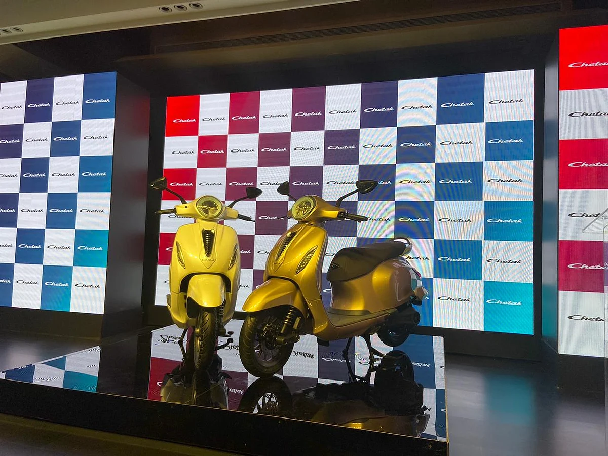 The all-new Bajaj Chetak Electric unveiled at an event in Delhi. (Source: BloombergQuint)