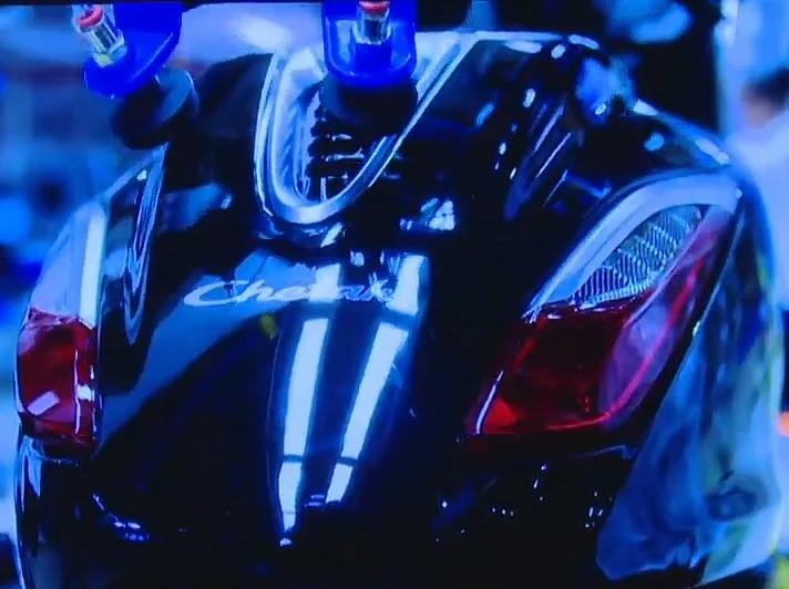 A close up of the Bajaj Chetak Electric.
