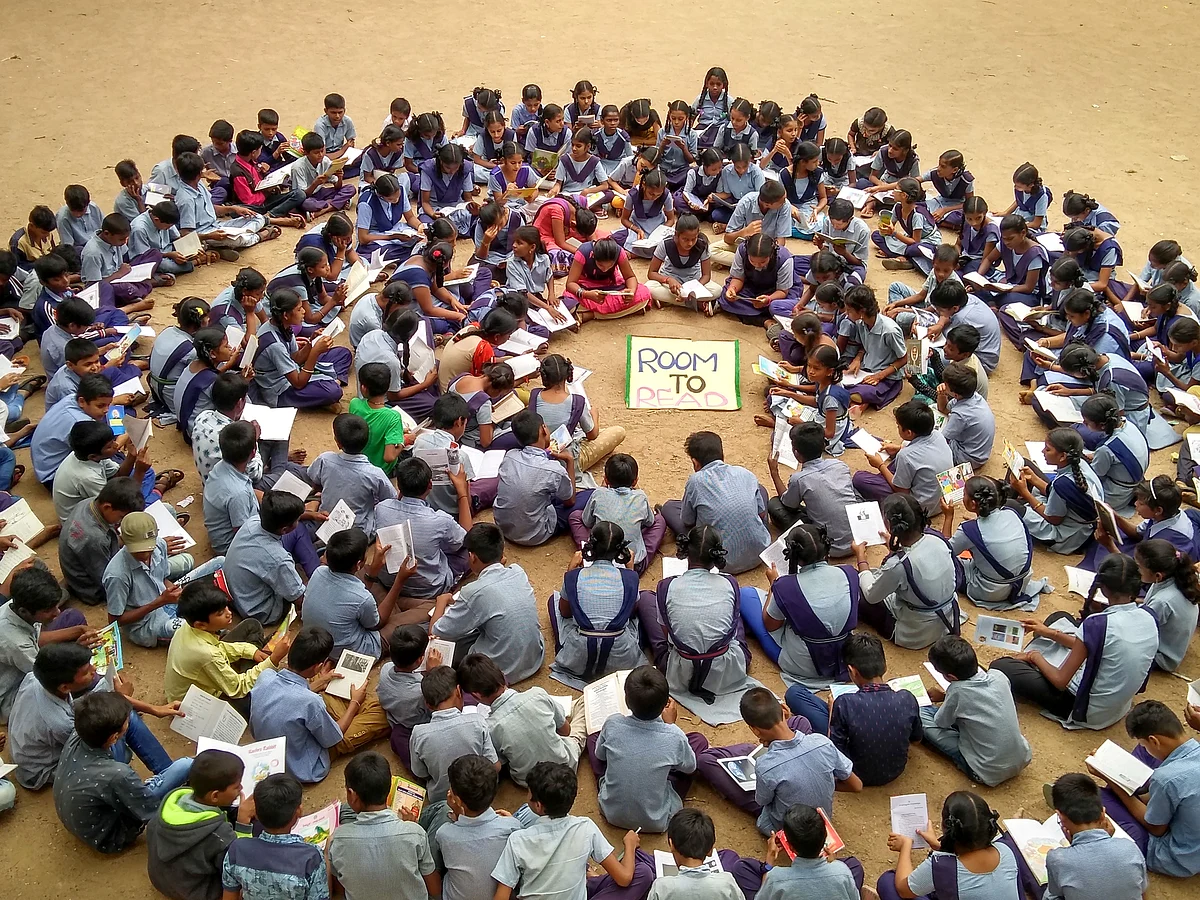 School students from government schools across nine states participate in a Read-A-Thon on the eve of Literacy Day, on Sept. 7, 2019. (Photograph: PTI)