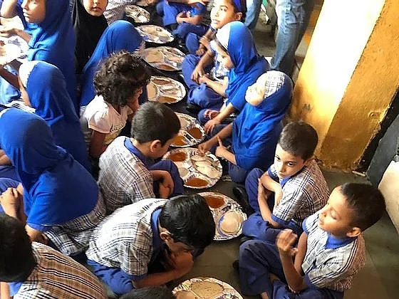 The ‘Poshan To Paathshala’ programme implemented in a school in Delhi. (Photograph: Feeding India)