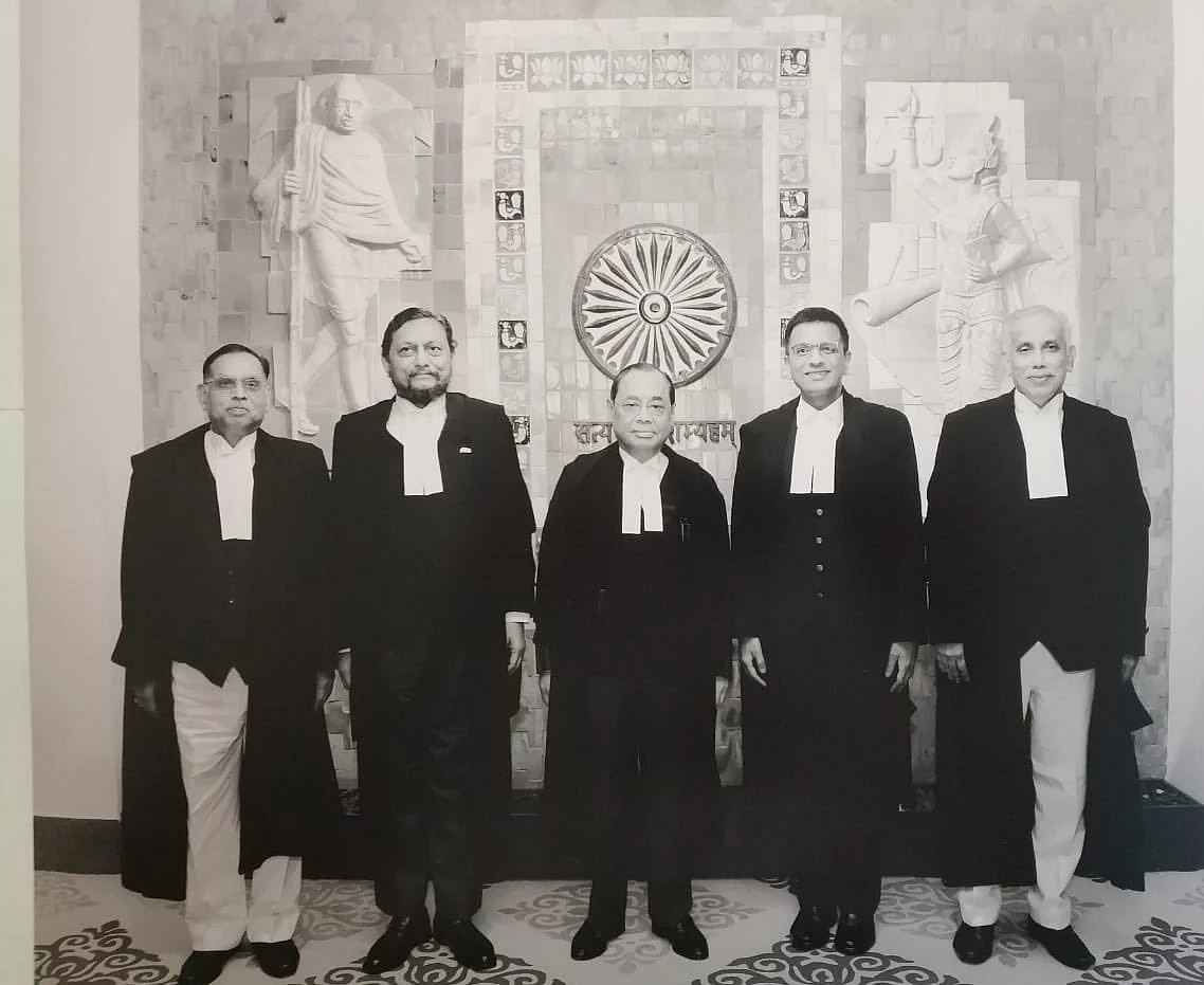 The five judge bench that decided the Ayodhya matter. From left to right, Justices Ashok Bhushan, SA Bobde, CJI Ranjan Gogoi, Dhananjay Chandrachud and SA Nazeer. (Image Courtesy: ANI)