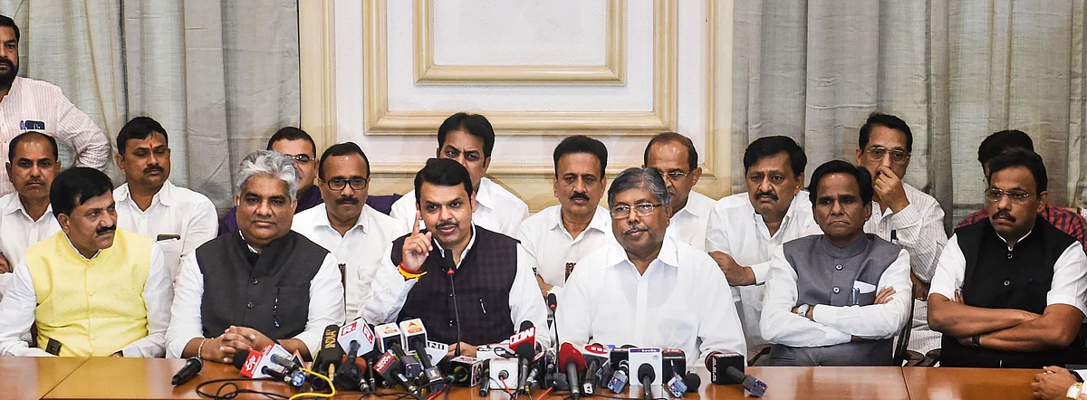 Fadnavis addresses the media while announcing his resignation. (Source: PTI)
