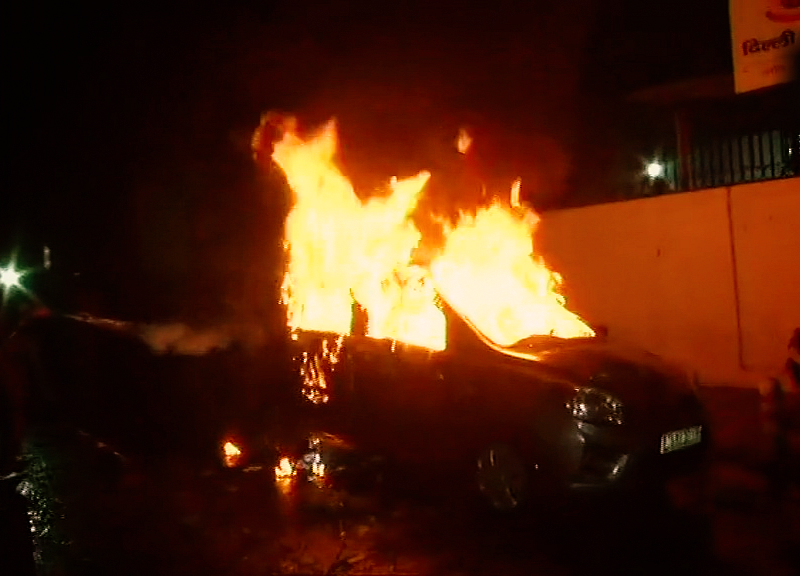 Car Set On Fire In Delhi Protest Against Citizenship Amendment Act