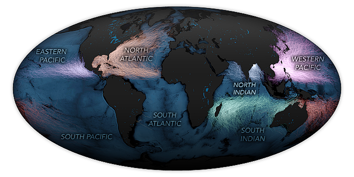 Source: <a href="https://earthobservatory.nasa.gov/images/145841/spate-of-cyclones-in-the-north-indian-ocean">Earth Observatory, NASA </a>The North Indian basin where Arabian sea is one of the least active regions for cyclones in the northern hemisphere and sees on an average 4.8 storms every year.