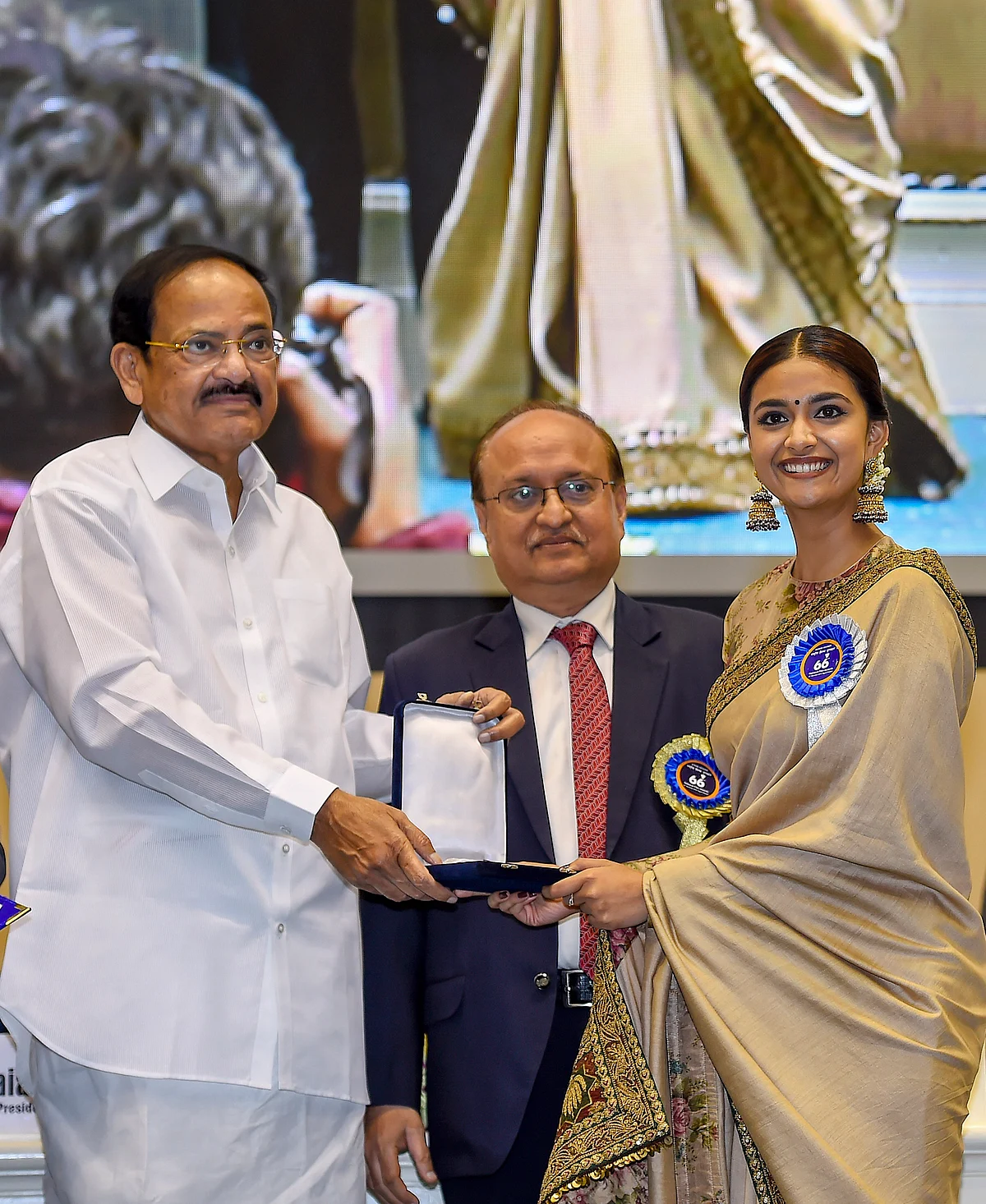 Vice President M Venkaiah Naidu presents Best Actress award to actress Keerthy Suresh for her role in Mahanati during the 66th National Film Awards function at Vigyan Bhavan in New Delhi. (PTI)