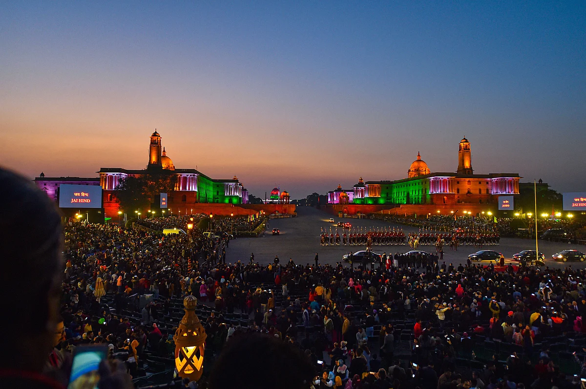 The Beating Retreat ceremony underway at Vijay Chowk, New Delhi. (Source: PTI)