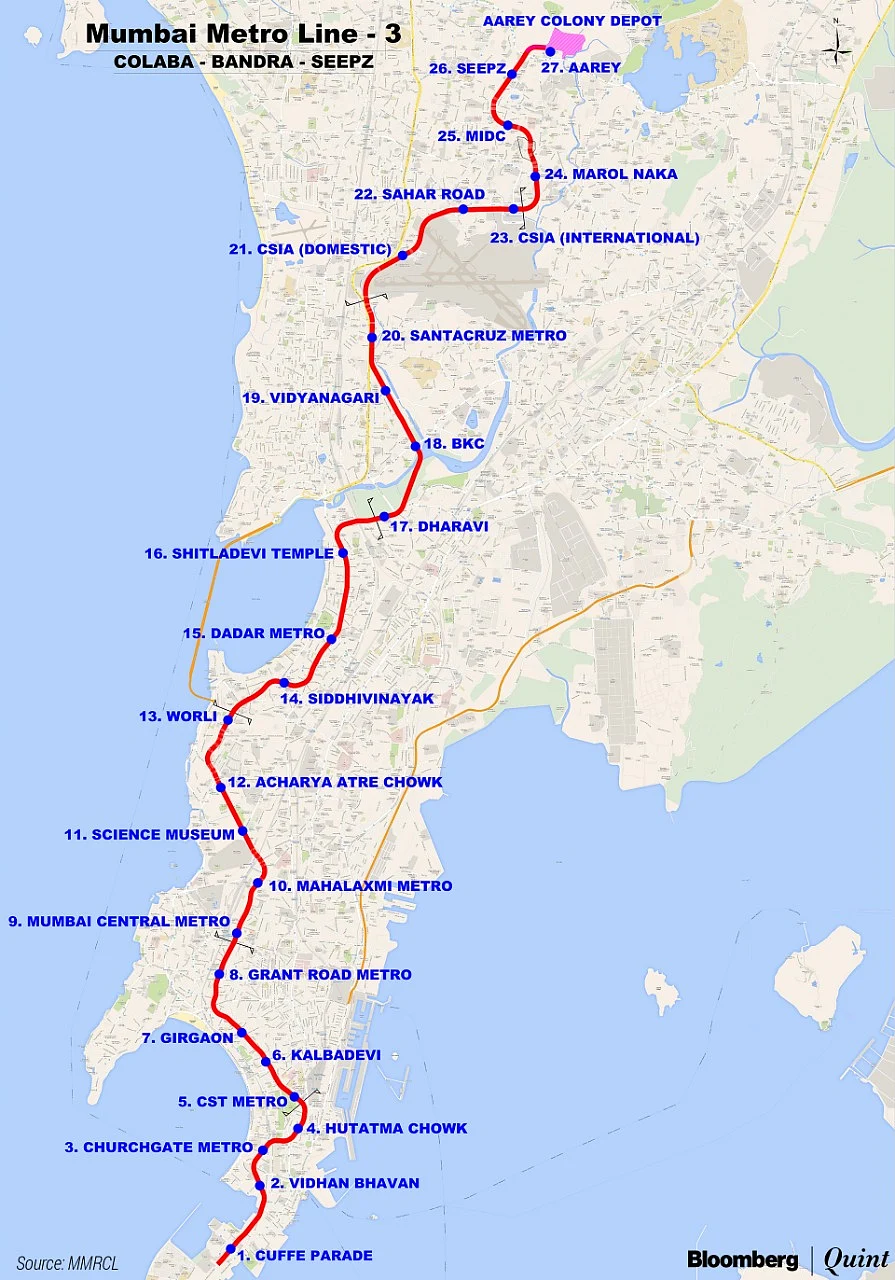 Route map of the Mumbai Metro Line 3. (Photo credit: MMRCL)