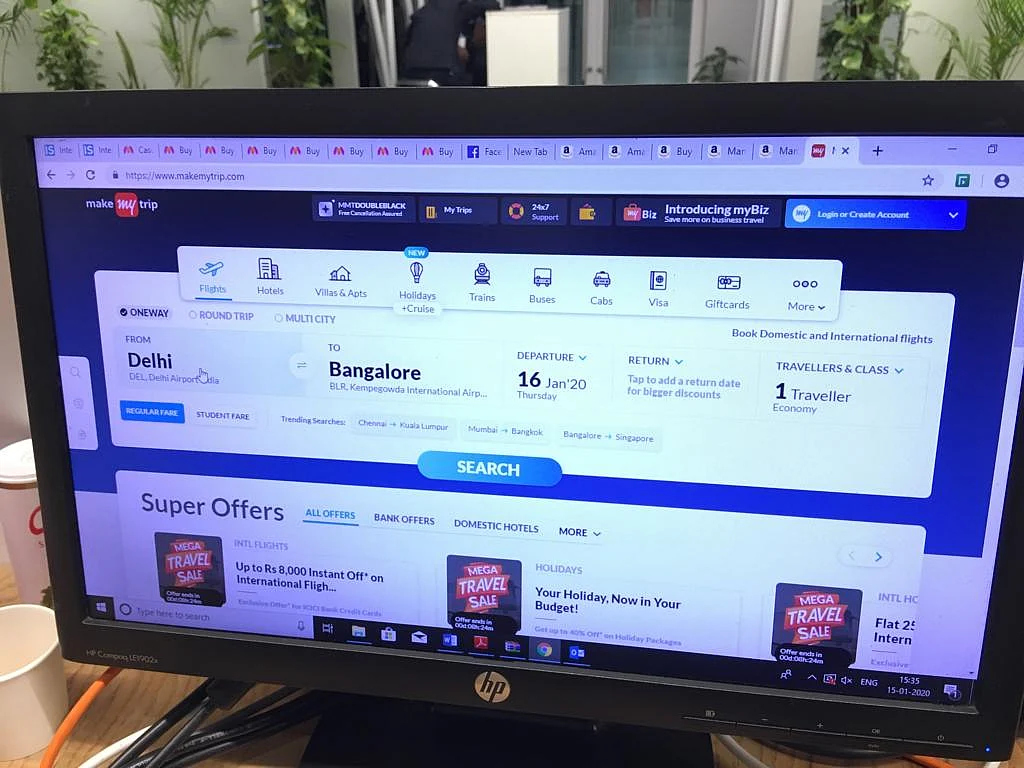 Ticketing options and discount offers on display on the makemytrip portal. (Photograph: Surat Singh/BloombergQuint)