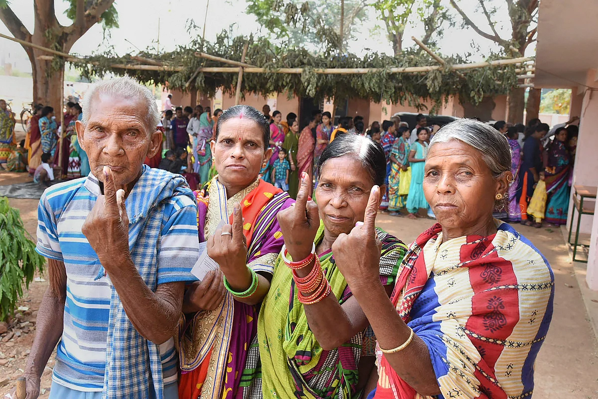 Elderly voters at a polling booth in Kandhamal, Odisha, in April 2019. (Photograph: PTI)