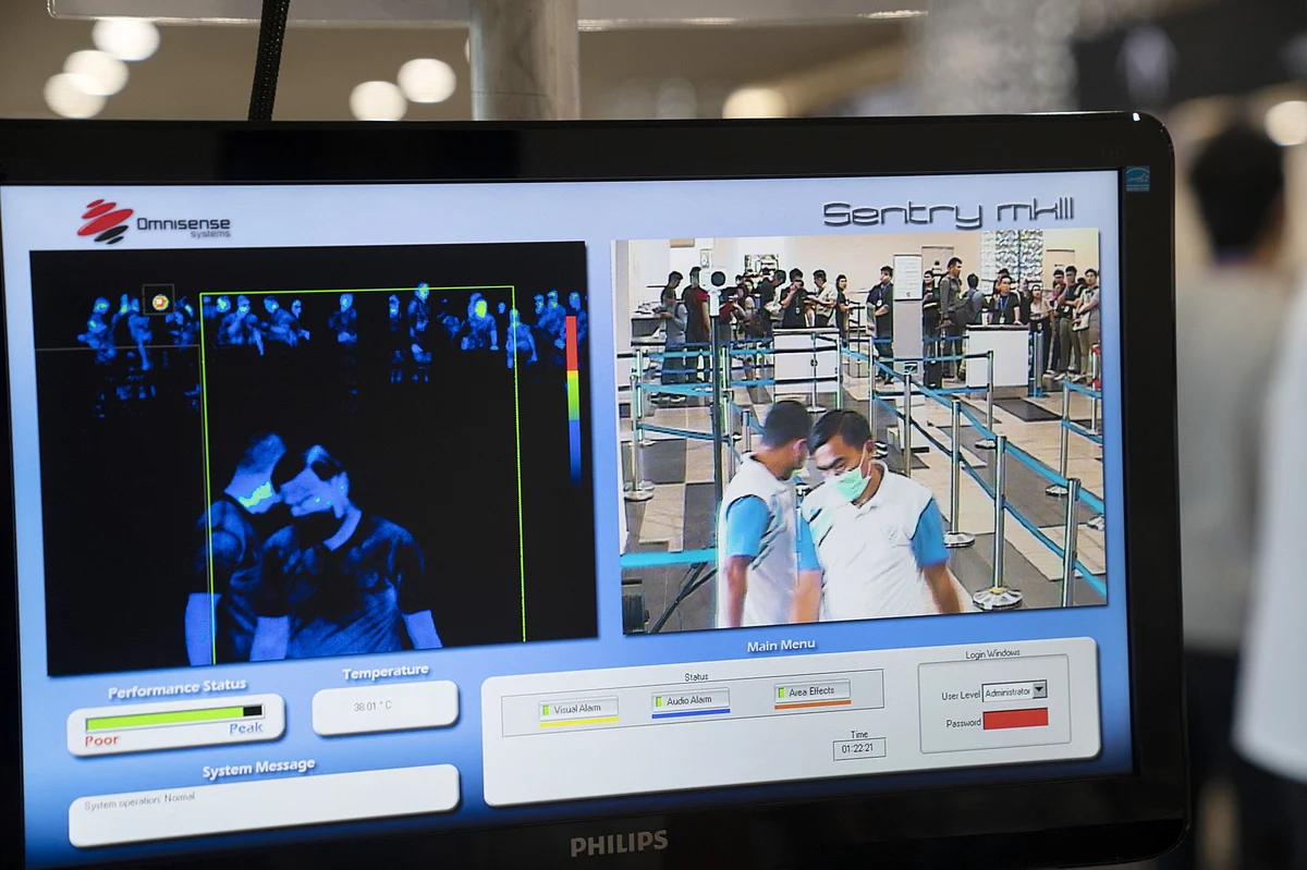 A thermal screening system in Singapore. (Photographer: Wei Ling Tay/Bloomberg)