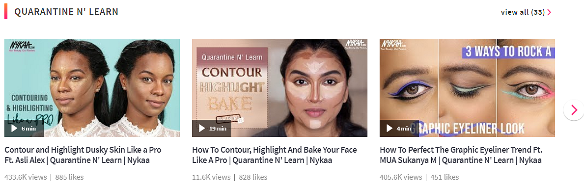 A screengrab of the Nykaa TV page and current content on it. (Image: Nykaa website)