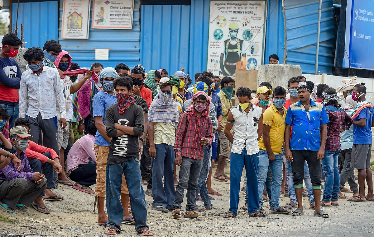 Migrant labourers stage a protest in Chennai, on May 2, 2020. (Photograph: PTI)