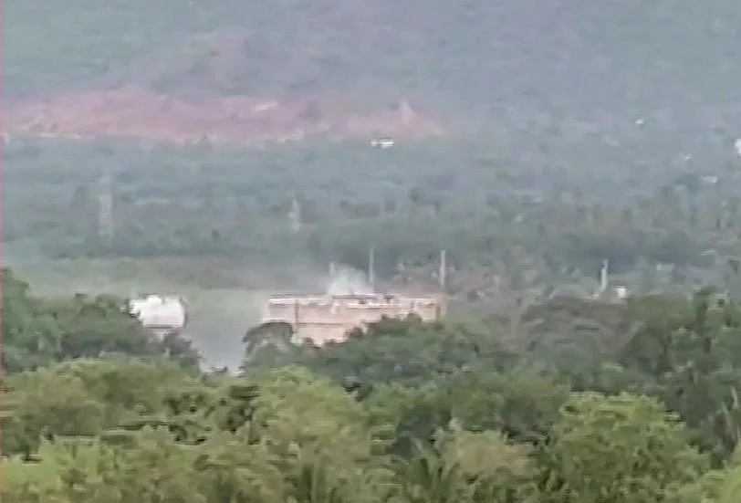 Smoke billows from LG Polymers’ plant near Visakhapatnam, Andhra Pradesh, in the early hours of Thursday, May 7, 2020. (Source: ANI)