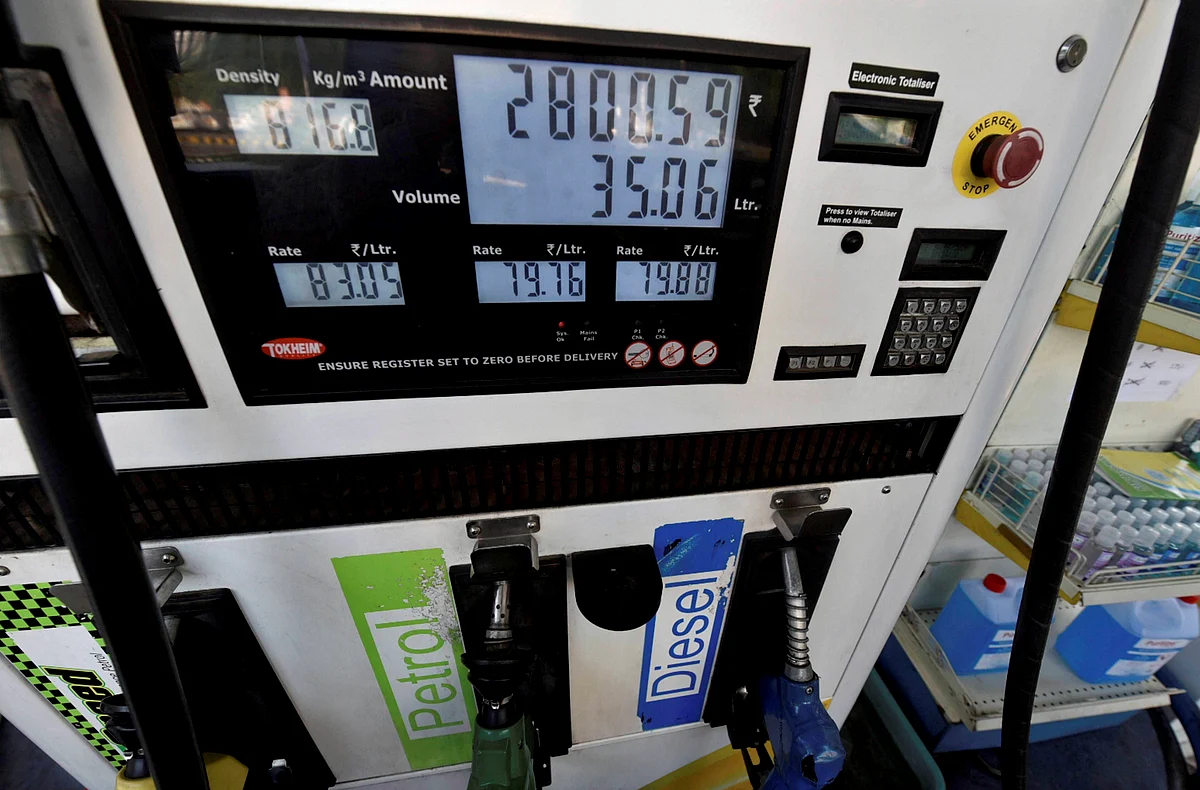 Diesel and petrol prices at a fuel pump, in New Delhi, on June 24, 2020. (Photographer: Manvender Vashist/PTI)