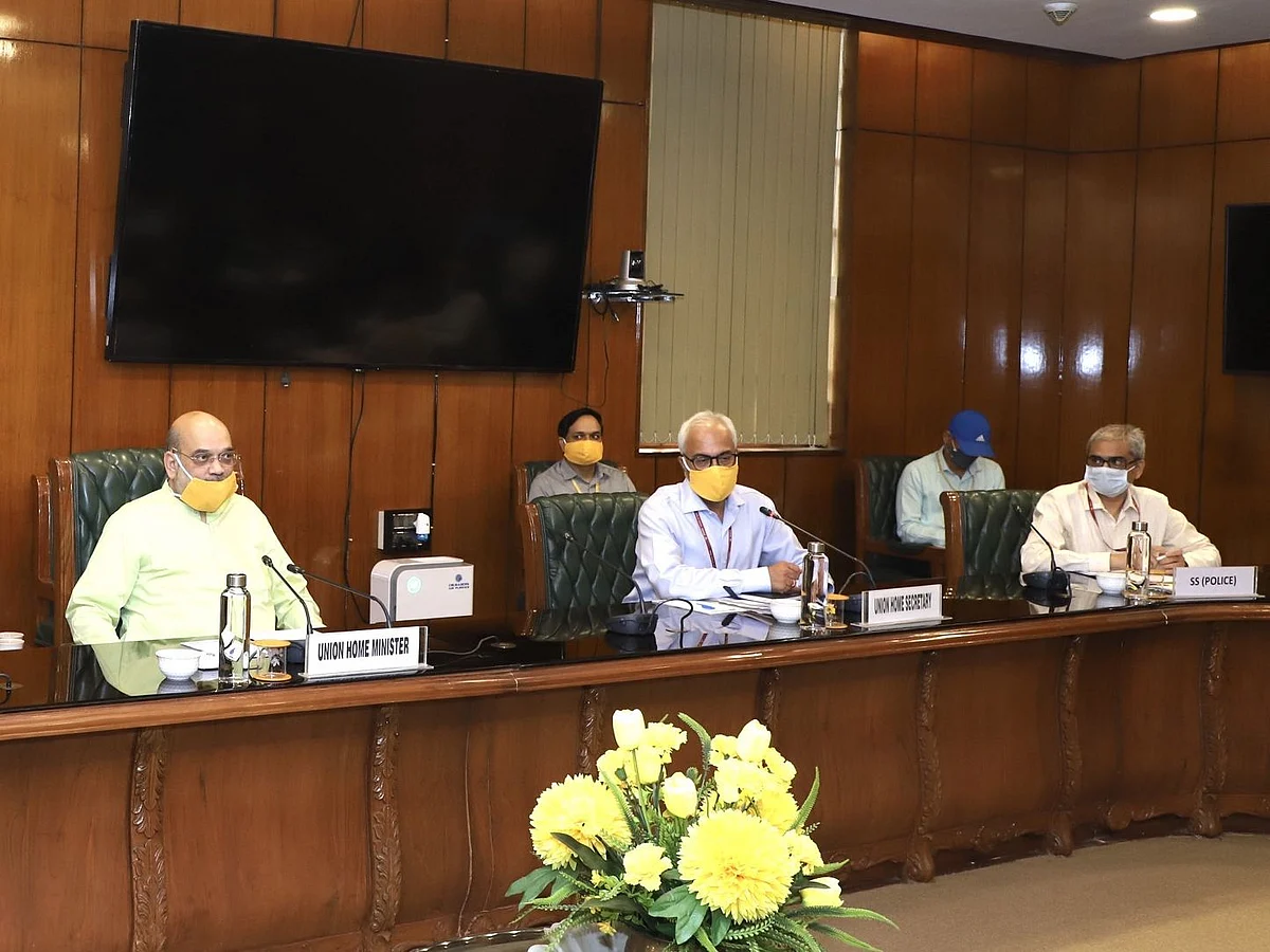 Home Minister Shri Amit Shah chairing a meeting, in New Delhi, on May 8, 2020. (Photograph: PIB)