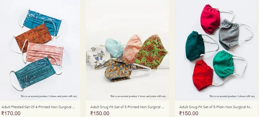 Non-surgical face masks available on the Fabindia website.