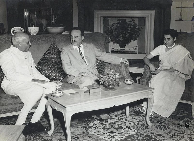 Jawaharlal Nehru and Indira Gandhi with AI Mikoyan, First Deputy Premier of the USSR, 1956. (Photograph: NMML/Government of India)