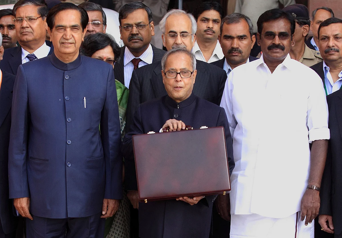 Then Finance Minister Pranab Mukherjee, at Parliament in New Delhi, India, on Feb. 26, 2010. (Photographer: Pankaj Nangia/Bloomberg)