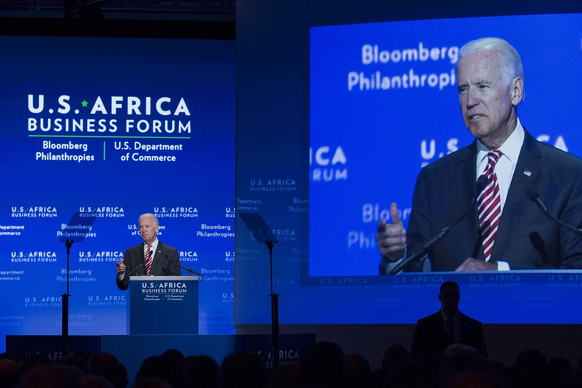Joe Biden, speaks at the US-Africa Business Forum in Washington, D.C., U.S., on Aug. 5, 2014. (Photographer: Drew Angerer/Bloomberg)