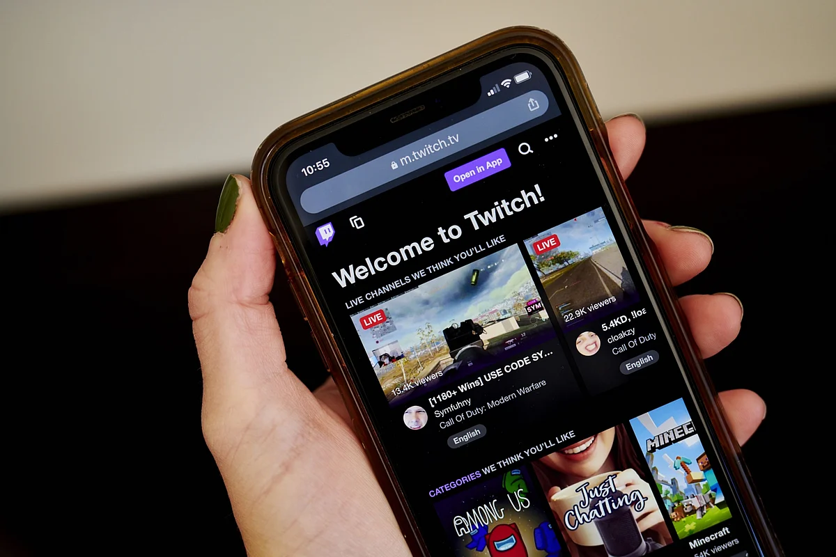 The home screen for Twitch is displayed on a smartphone in Little Falls, New Jersey, on Oct. 8, 2020. (Photographer: Gabby Jones/Bloomberg)